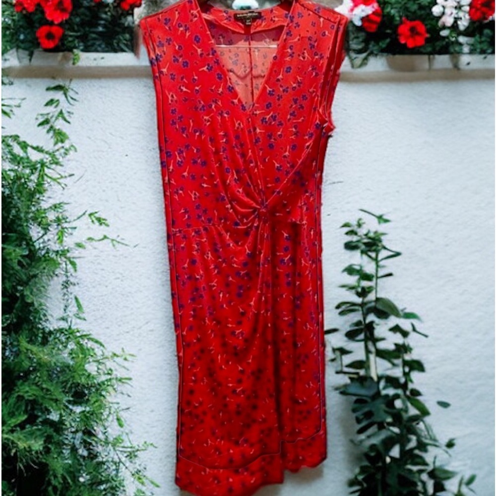 Banana Republic red dress midi floral Size Medium Petite